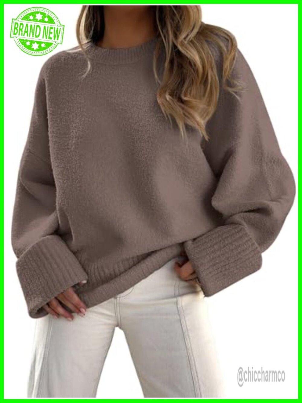 Oversized Warm Cozy Knit Pullover Sweater Fuzzy Ribbed Crew Neck